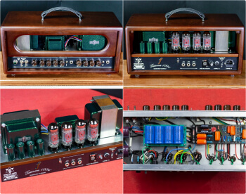 amplificador com dois canais e circuitos baseados nos aparelhos de grande potência da era Blackface da Fender